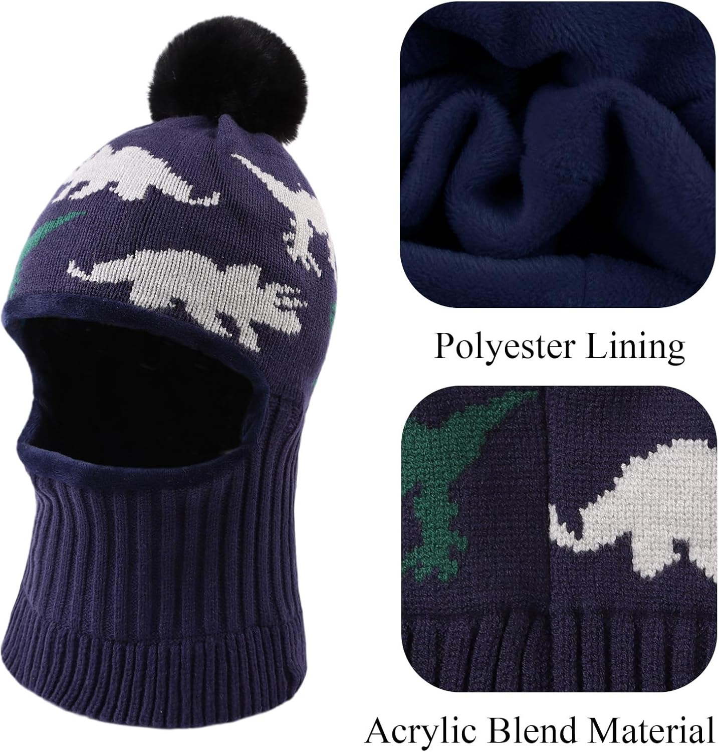 Winter Baby Knitted Hat Scarf Kids Boys Girls Hood Hats Toddler Earflap Beanie with Pompom - Image 5