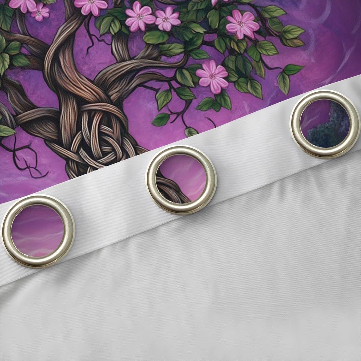 Flower Life Tree Window Curtains Nature Botanical Leaves Darkening Blackout Curtains Pink Watercolor Floral Window Treatments Tree of Life Grommet Top 2 Panel Set Drapes,38Wx45L