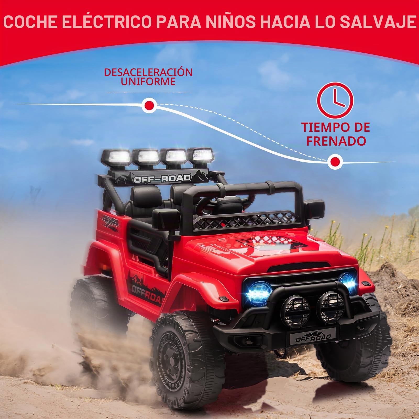 Coche Eléctrico Infantil 12v con Mando Remoto 2.4g - Suspensión De Muelle, Luces Led Y Música Inalámbrico - 2 Velocidades hasta 5 Km/H - para Niños De 3 A 8 Años - Color Rojo