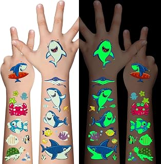 子ども用発光タトゥーシール 海洋動物の発光タトゥーシール10枚 男の子と女の子用の暗闇で光る海洋テーマのタトゥー フェイスメイク用フェイクタトゥー 子ども用ホリデーパーティーギフト
