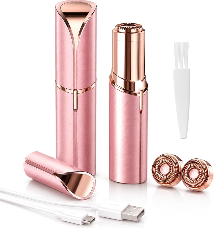 Aparador facial elétrico VOEOUFH com luz LED, lâminas de aço inoxidável e recarga USB, Rose Gold
