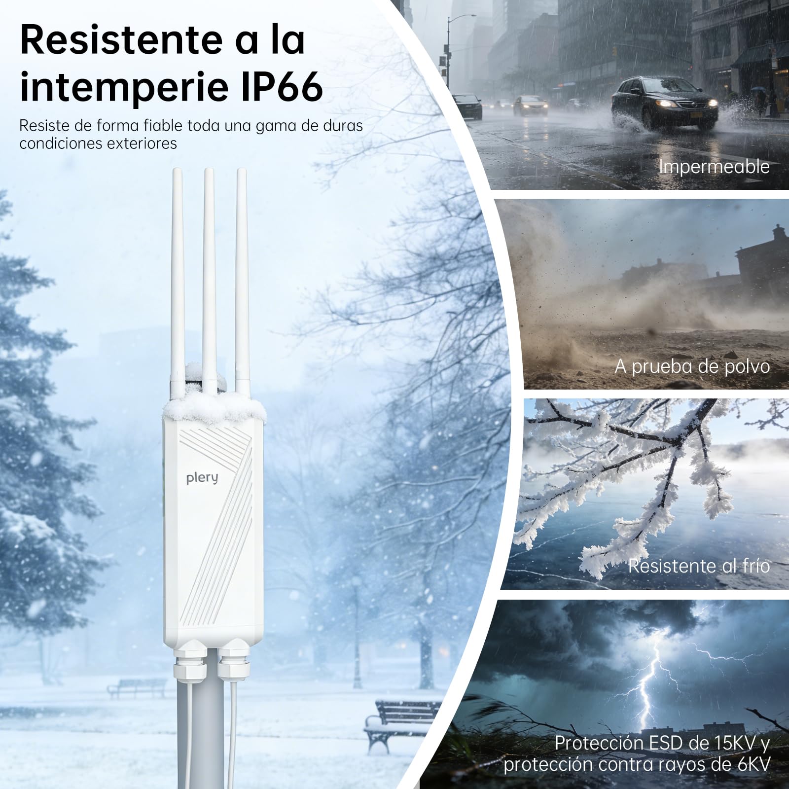 BE3600 Repetidor WiFi Exterior, Amplificador de señal WiFi 7 | Doble Banda | 3 Antenas de Alta Ganancia | IP66 | PoE | WPA3 | Puertos Gigabit para Granjas, Jardines y Aparcamientos
