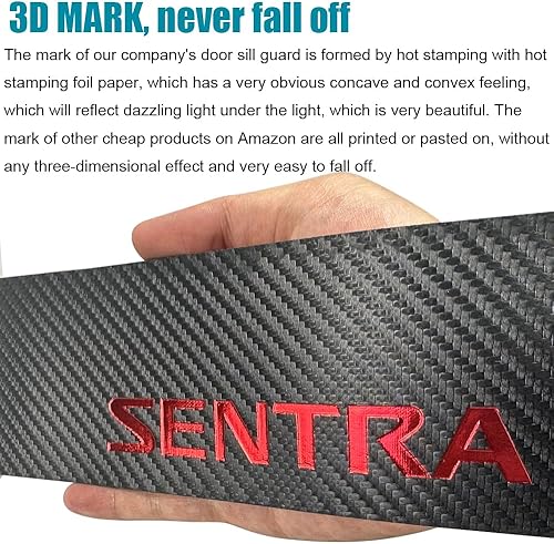 Miniatura 9 de LEXLEY Protector de umbral de puerta de cuero estilo fibra de carbono para Nissan Sentra 2020-2023, protector de placa antirasguños sucios,