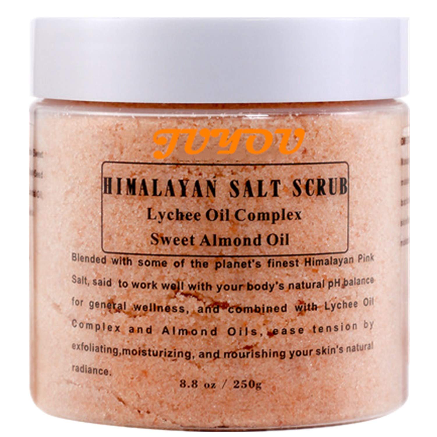 HIMALAYAN SALT SCRUB with Lychee Oil Complex Sweet Almond Oil, 100% Natural Salt Scrub for Exfoliate & Moisturize Face, Body and Foot Skin - Great Gifts For Women (1Pack, 8.8oz/250g Pink)