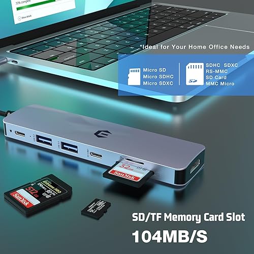 Miniatura 3 de Hub USB C, adaptador de concentrador oditton 7 en 1, salida HDMI, entrega de energía de 100 W, USB C 3.0, puertos USB 3.0 duales, lector de tarjetas