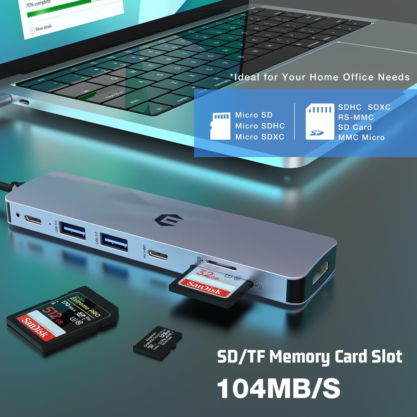 Hub USB C, adapter koncentratora Tymyp 7 w 1, wyjście HDMI, zasilanie 100 W, USB C 3.0, podwójne porty USB 3.0, czytnik kart SD i Micro SD, idealny do laptopów USB C, Dell XPS/HP/Surface i innych