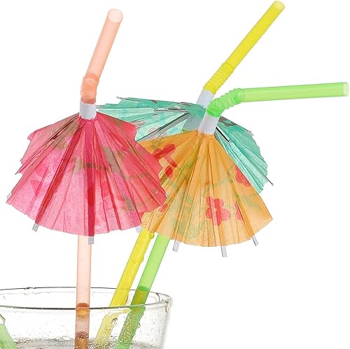 Miniatura 2 de ALINK 100 popotes de paraguas para bebidas, pajitas de plástico para cóctel, pajitas tropicales para fiestas hawaianascumpleañosdecoración de fiesta