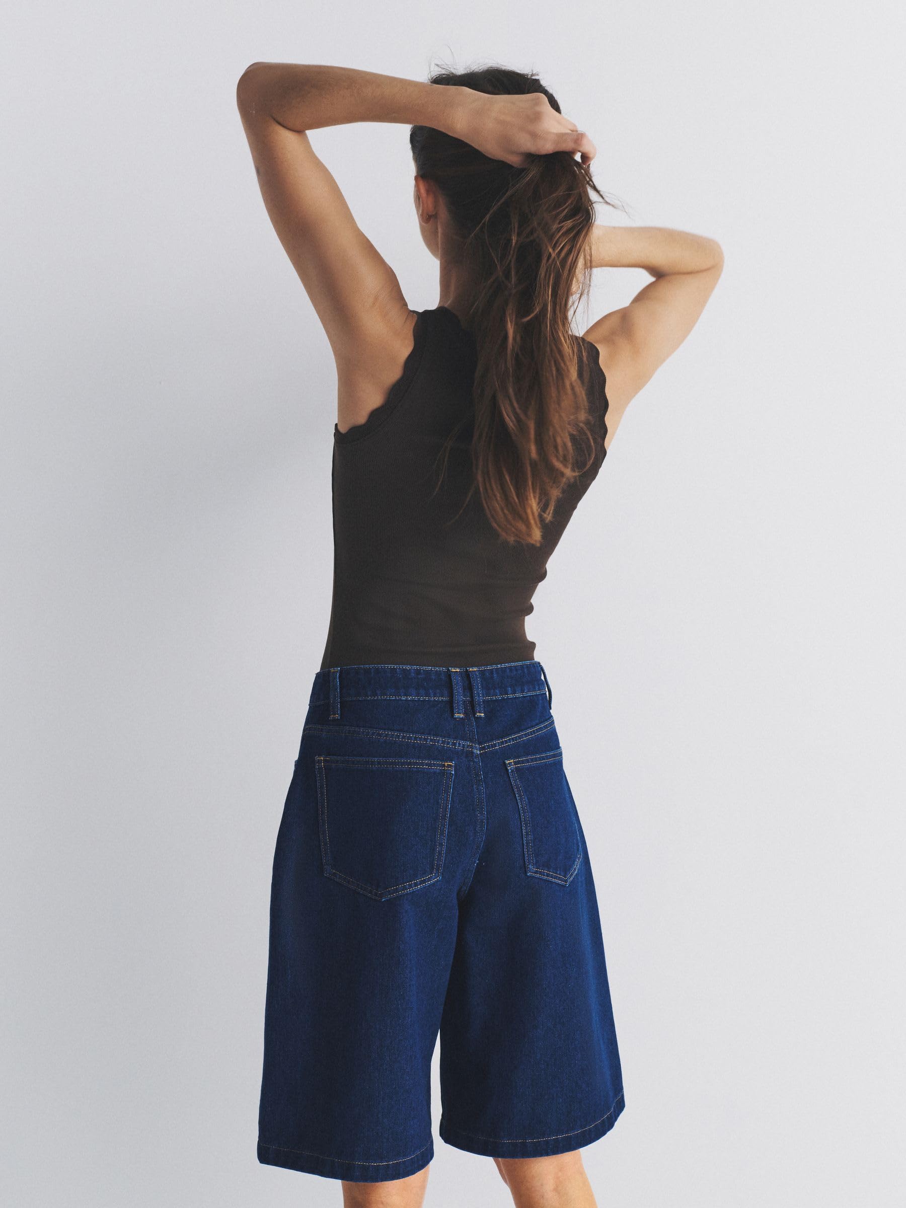 THE SET Donne Confezione da 2 Bermuda | Denim, Adulto, Standard, Mid Rise, Button, Lavabile in lavatrice