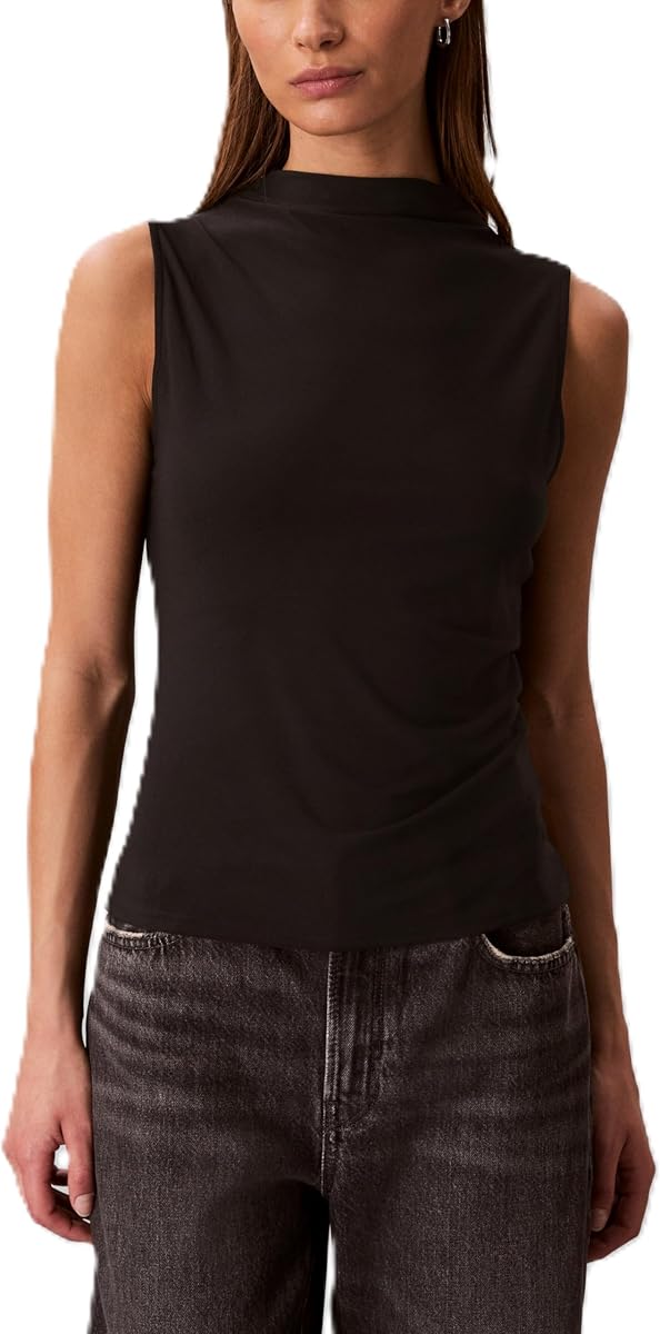 Calvin Klein Top de crepé con cuello simulado para mujer