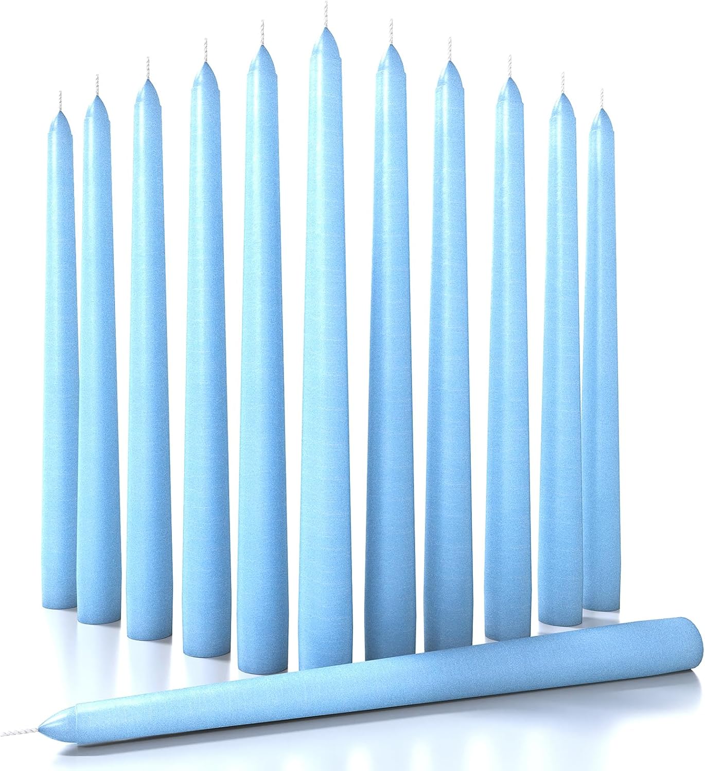 CANDWAX 12 inch Light Blue Taper Candles Set of 12 - Unscented Smokeless Dripless Tall Candle Sticks - Perfect for Special Occasions, Ordinary Dinners and as Easter Candles - Light Blue Candlesticks
