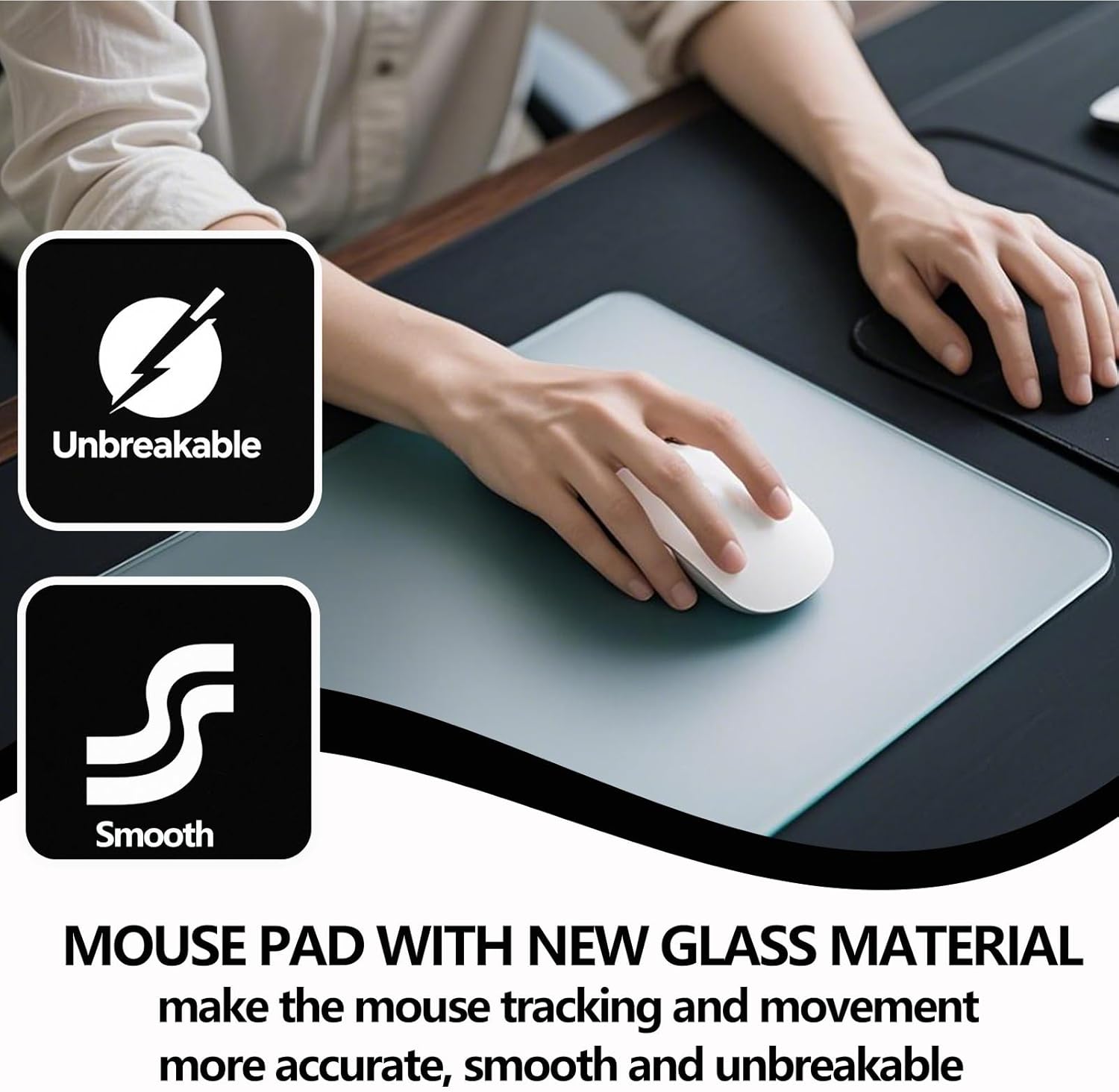 Glass Mouse Pad, Gaming Office Home Clear Medium Glass Mousepad, Computer Keyboard and Laptop Desk Mat for Gamer, 10x13.8in (Glass02)