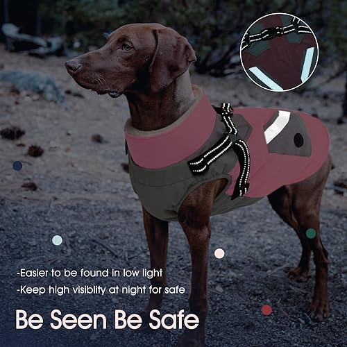 Miniatura 10 de IECOii Abrigo para perro con arnés integrado, grande, impermeable, abrigo de invierno para perro, cremallera trasera, suéter para perros, ropa de