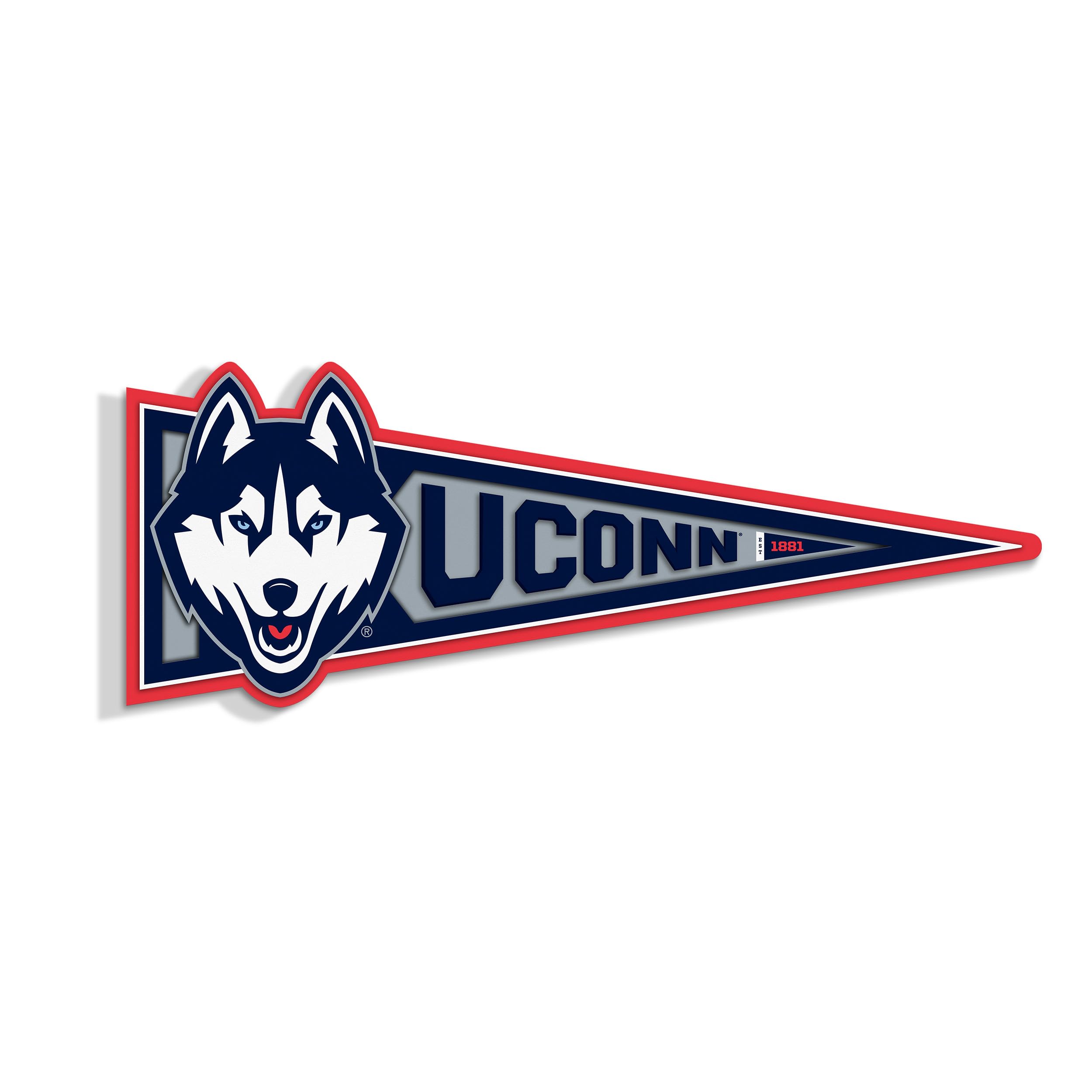 Banderín 3D de Connecticut Huskies: decoración de pared de la NCAA