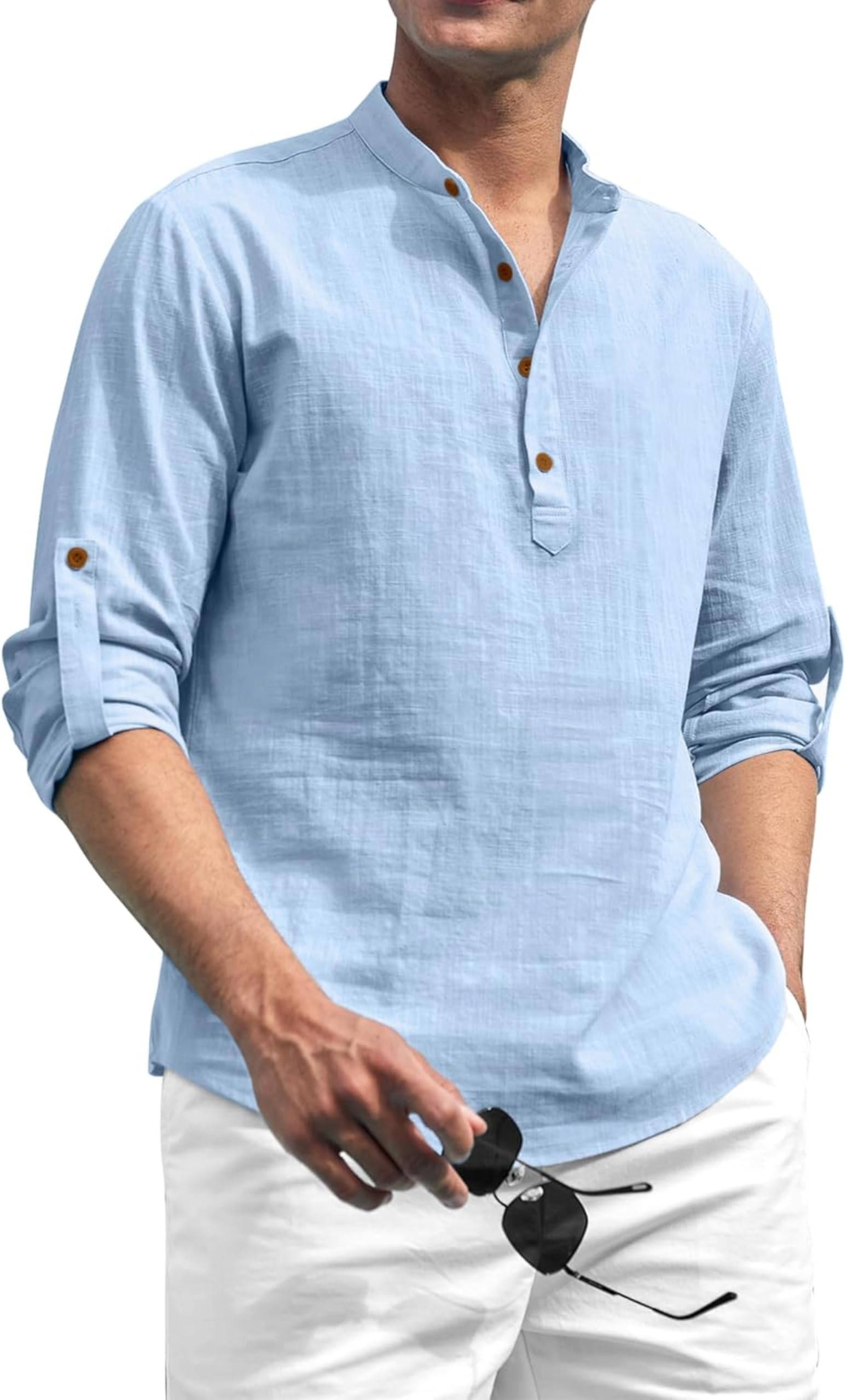 Cotton Polyester Blend Solid Casual Regular Fit Mandarin/Chinese Collor Short Kurta for Men