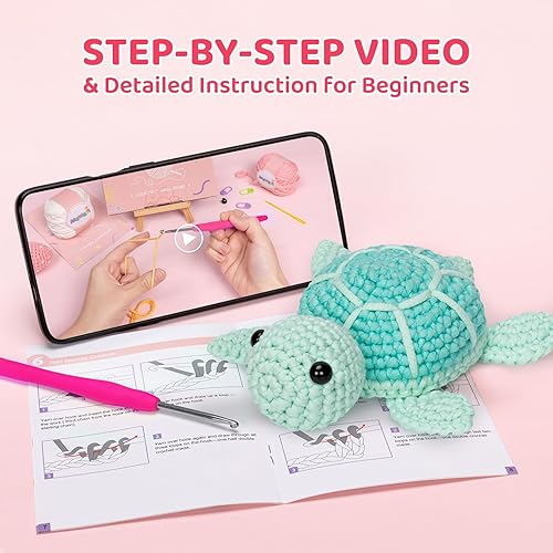 Miniatura 3 de Mewaii Kit de ganchillo para principiantes nivel 3 con 40% hilo fácil de poner en marcha extra ecológico, tutoriales en video paso a paso para