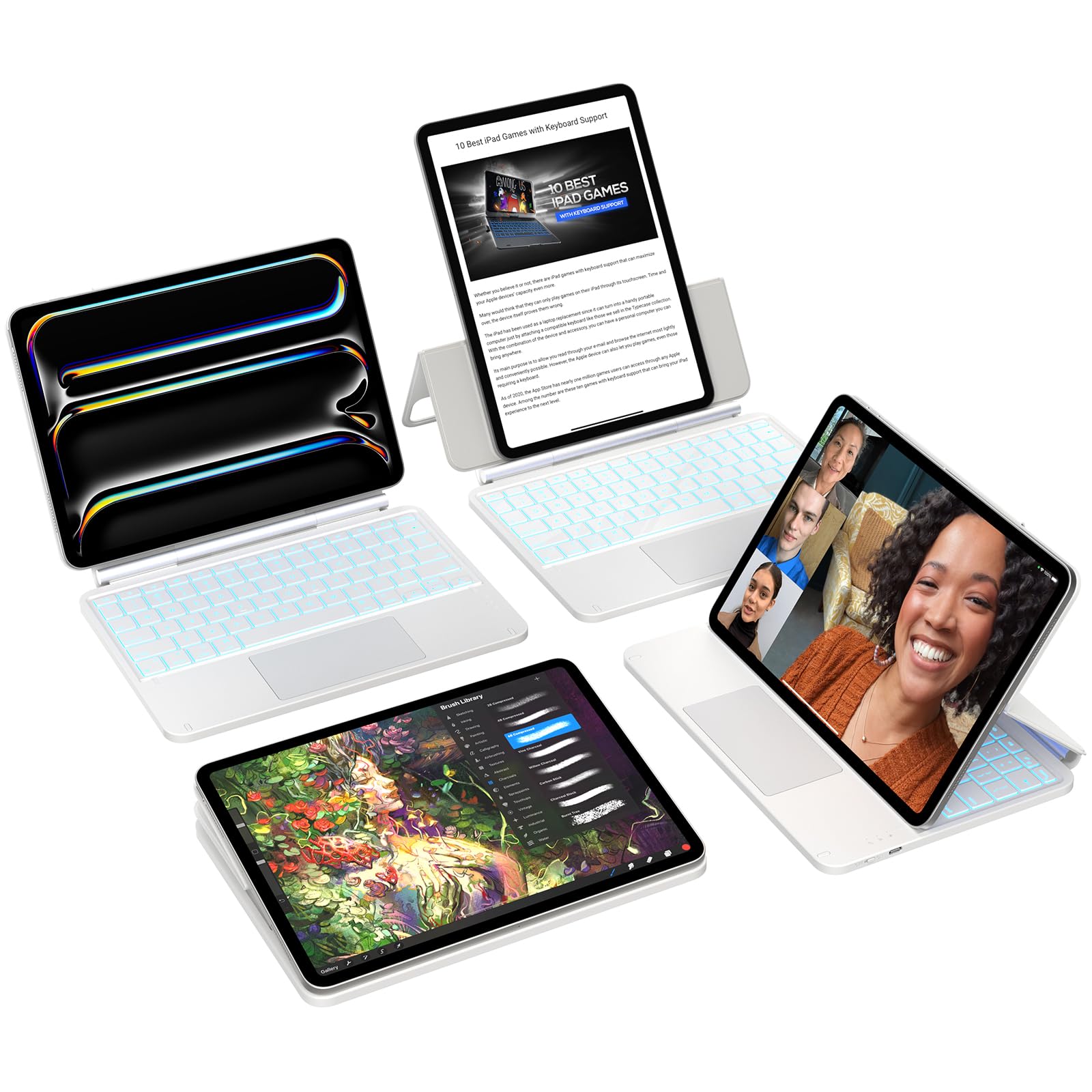 typecase Studio Keyboard Case for for iPad Pro 11-inch (M4) 2024, ipad Keyboard Case with 11 Colors Backlight, Multi-angle iPad Keyboard for Type, View, Sketch and Read, Click-Anywhere Trackpad, White