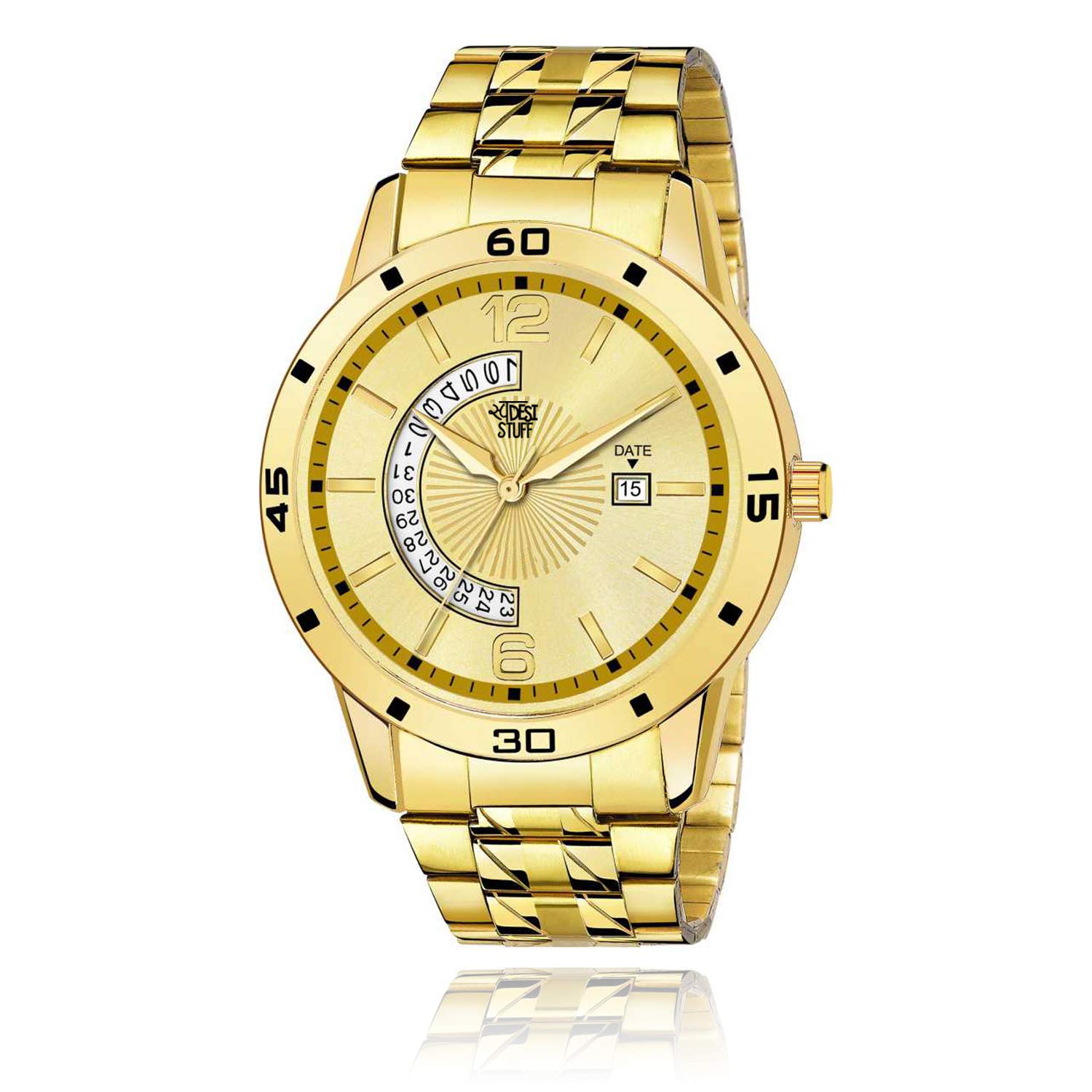 SWADESI STUFF Stainless Steel Analogue Ipg Gold Dial Date Display Analogue Watch For Men And Boys, Gold Band (B08BG6P2M7) Amazon Price History, Amazon Price Tracker
