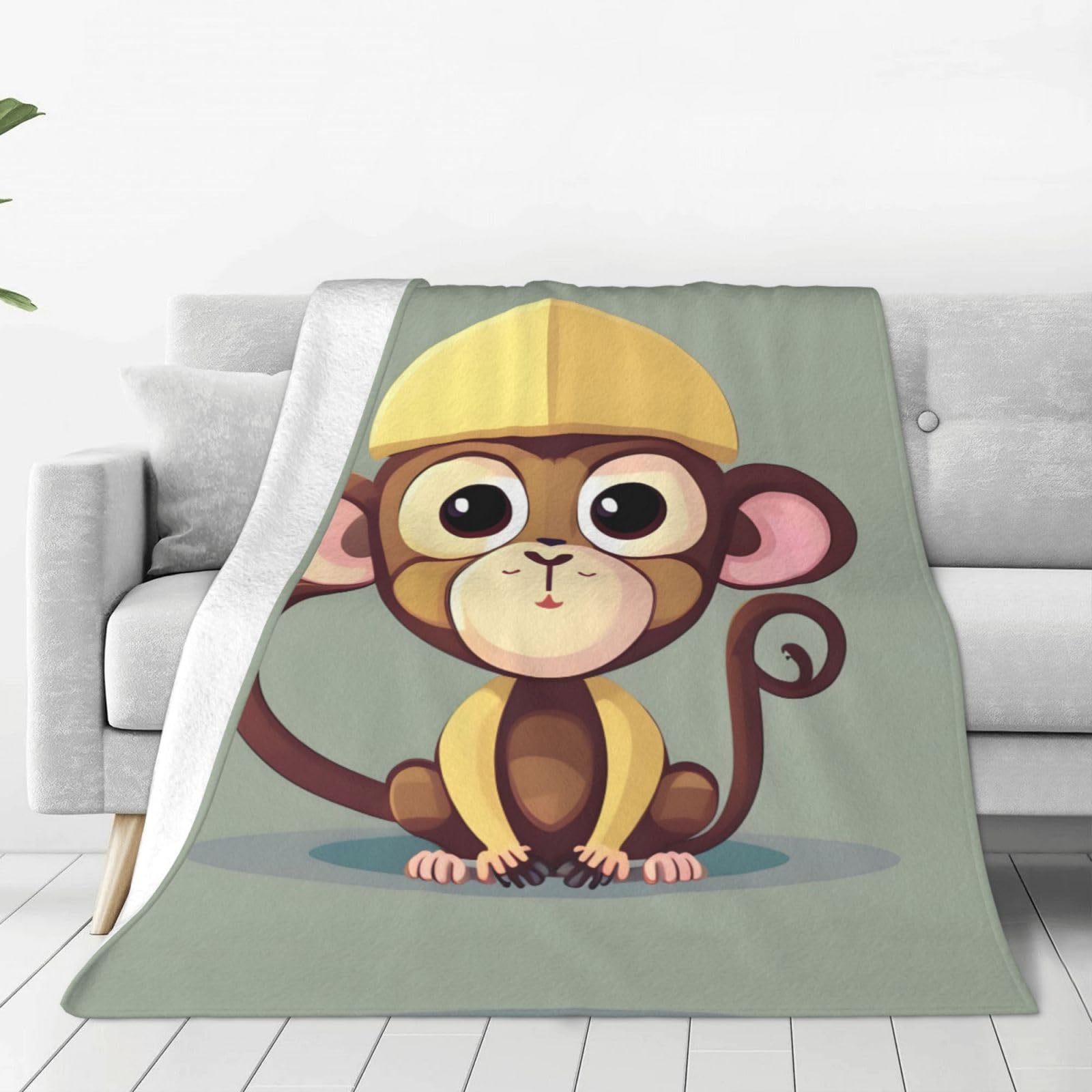 Couverture polaire douce lit et canape imprimé singe mignon en flanelle chaude