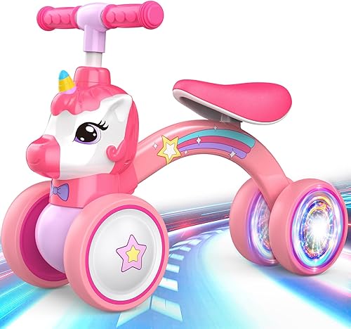 Unicorn Baby Balance Bike Ride On Toys para niños de 1 a 2 años, bicicleta rosa para niños pequeños, regalos de primer cumpleaños para niñas de 1 a