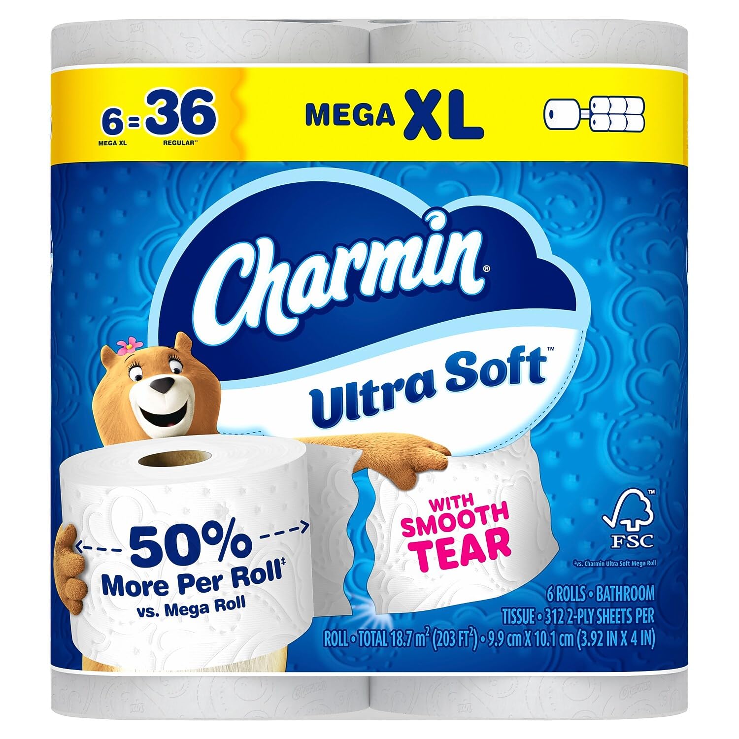 Charmin Ultra Soft Toilet Paper 6 Mega XL Rolls, 336 Sheets Per Roll (Packaging May Vary)