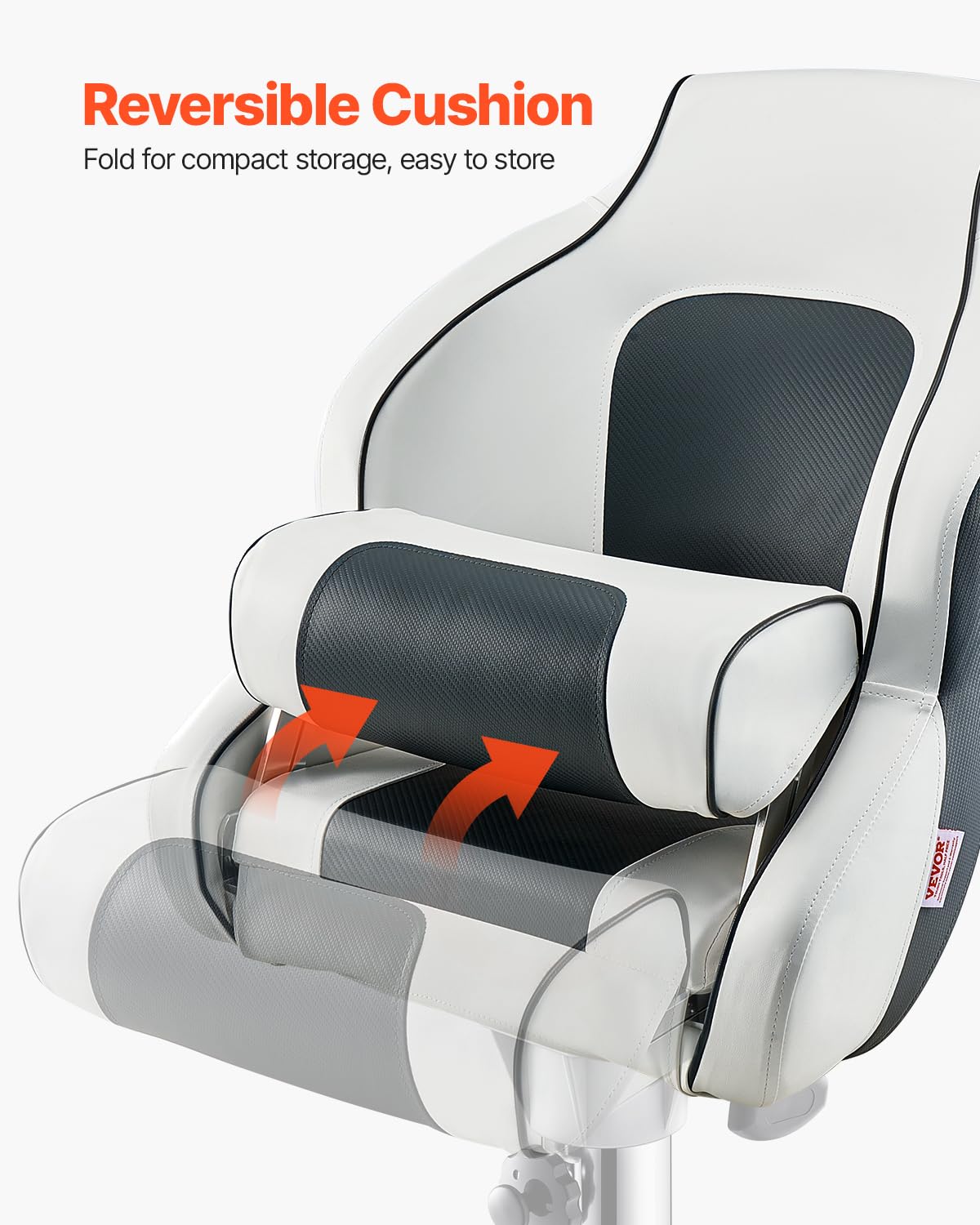 VEVOR Asiento de Barco con Respaldo Alto y Abatible Tipo Butaca de capitán con Cojín de Esponja Gruesa y Cuero de PVC Impermeable Diseño Ergonómico Asiento Plegable para Barcos, Yates, Blanco y Gris