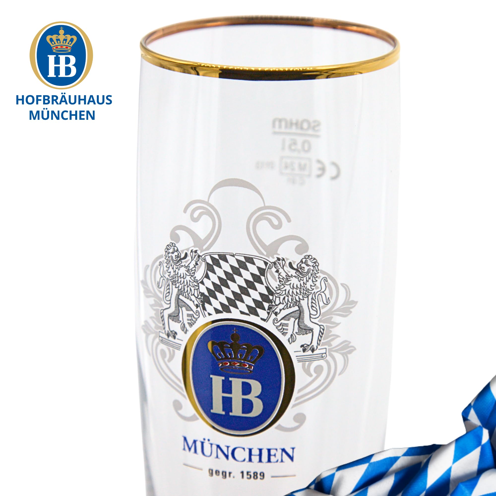 Hofbräuhaus Glass Beer Mug With Original HB Logo Munich Glass Jug