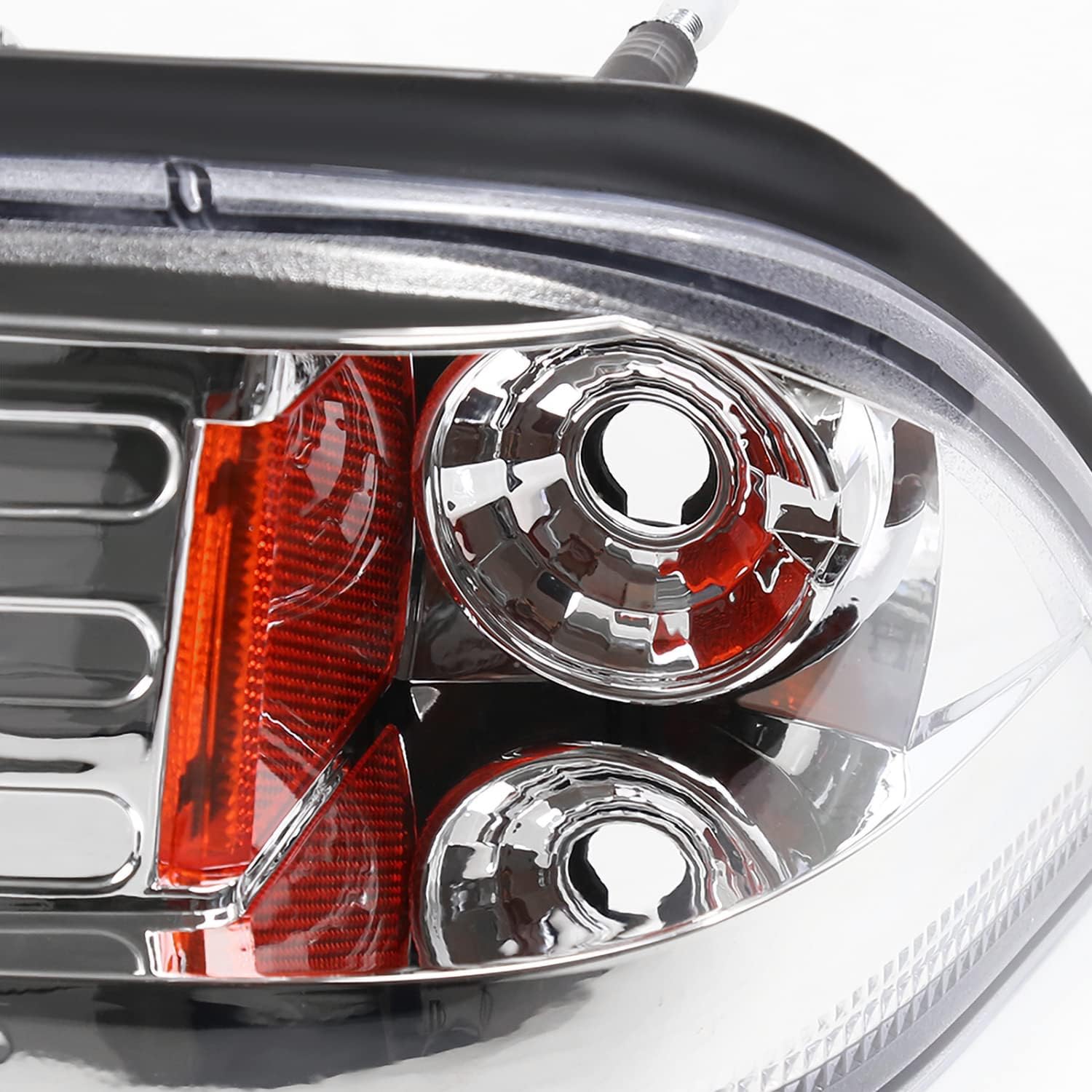 SPEC-D TUNING Chrome Housing Clear Lens 1PC Headlights + Corner Lights Compatible with 1987-1993 Ford Mustang L+R Pair Head Light Lamp Assembly