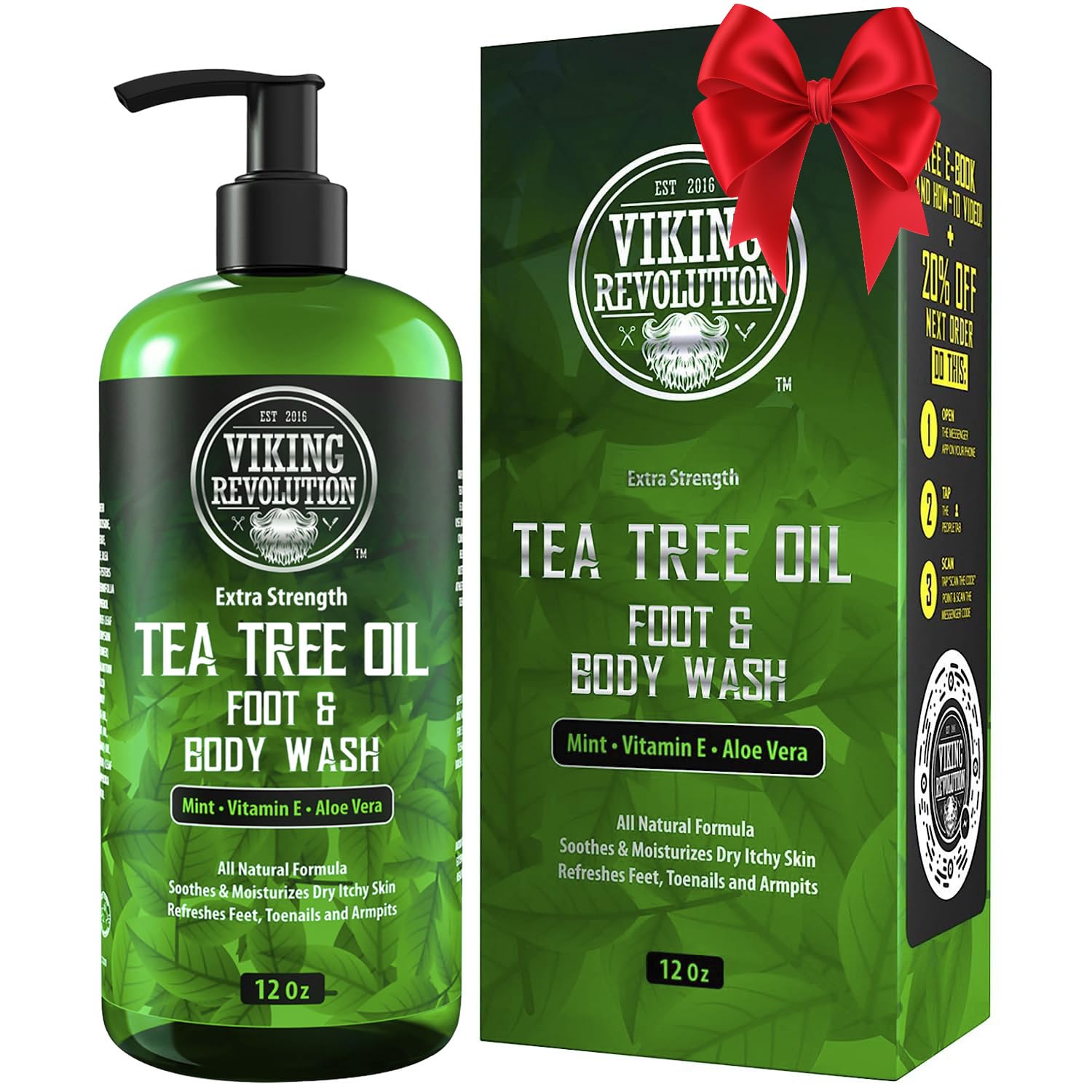 Viking Revolution Tea Tree Body Wash Soap for Men - Helps Athlete's Foot, Jock Itch, Eczema & Body Odors - Extra Strength Tea Tree Oil Men's Body and Foot Wash