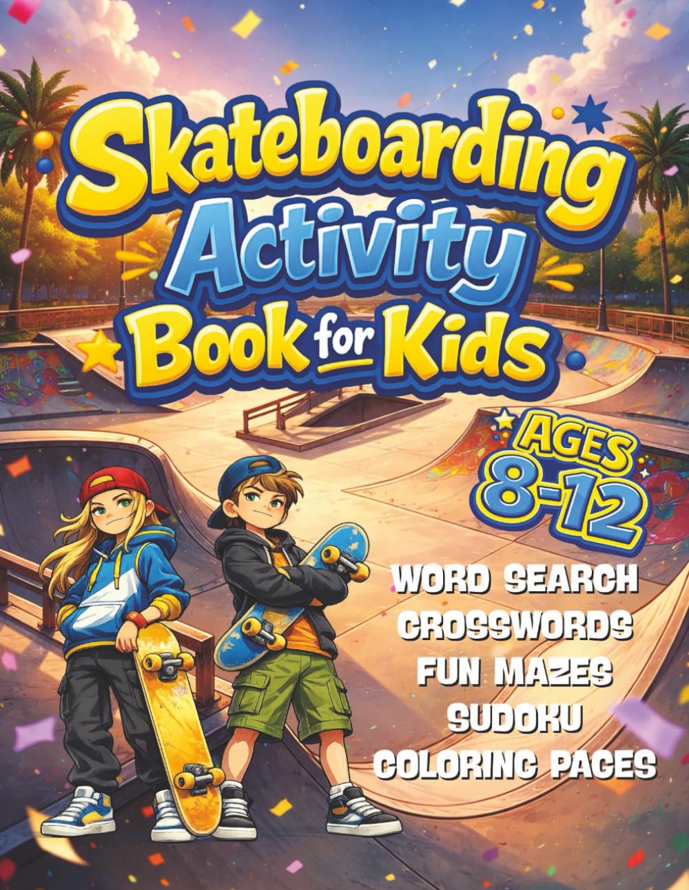 Skateboarding Activity Book for Boys and Girls: Word Searches, Mazes, Crosswords, Sudoku, and Coloring Pages to Build Focus, Creativity, and Problem-Solving Skills