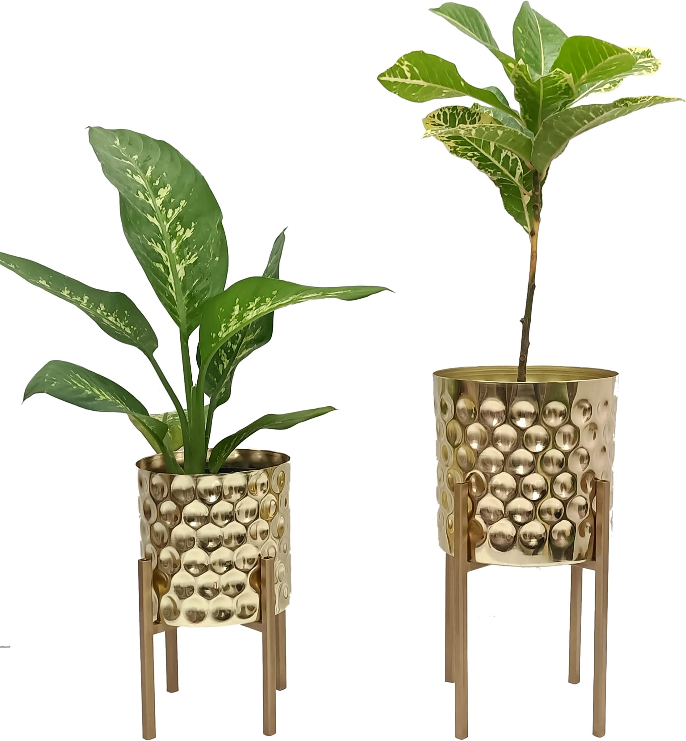 Tara Handicrafts Flower Planter with Stand for Living Room Bedroom Balcony Display Set of 2 (Gold)