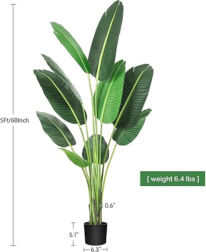 Miniatura 8 de IDEALHOUSE Paquete de 2 plantas artificiales de pájaro del paraíso artificial, planta artificial de 5 pies con maceta, plantas artificiales grandes