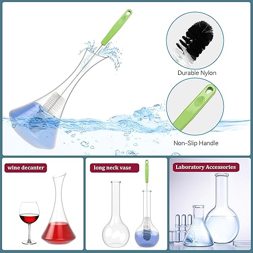Miniatura 3 de Juego de 12 limpiadores de tubos, para limpiar botellas de cuello estrecho, tubo de vidrio curvado, grietas difíciles de alcanzar, cepillo de mango