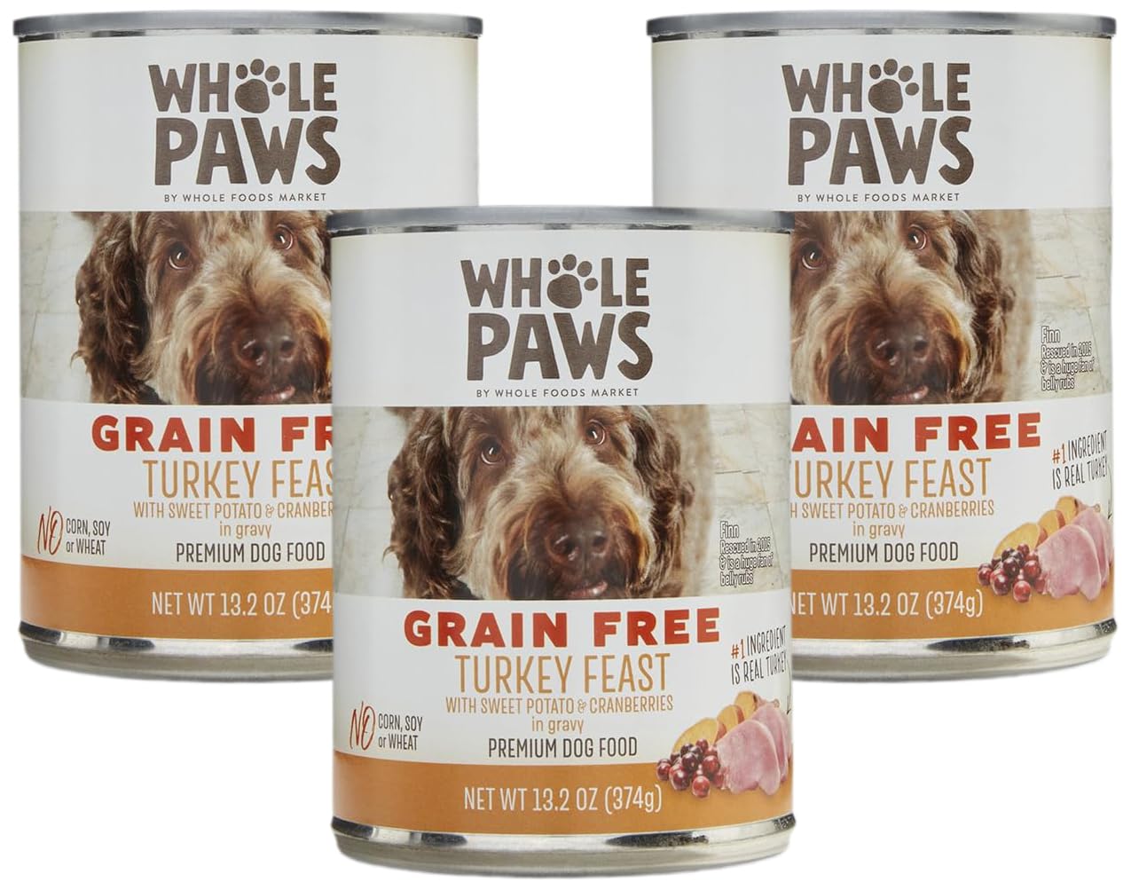 Whole Paws, Grain-Free Wet Dog Food, Turkey Feast with Sweet Potato &amp; Cranberries in Gravy, 13.2 Ounce (Pack of 3)