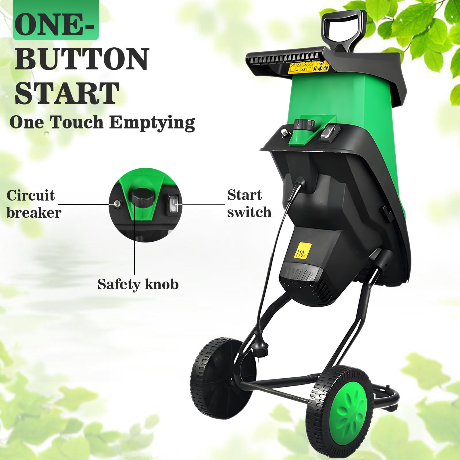 Trituradora eléctrica de jardín y trituradora de madera, potente trituradora de hojas con bolsa de recogida de 50 L, capacidad de corte de 40 mm, protección contra sobrecarga para césped y jardín