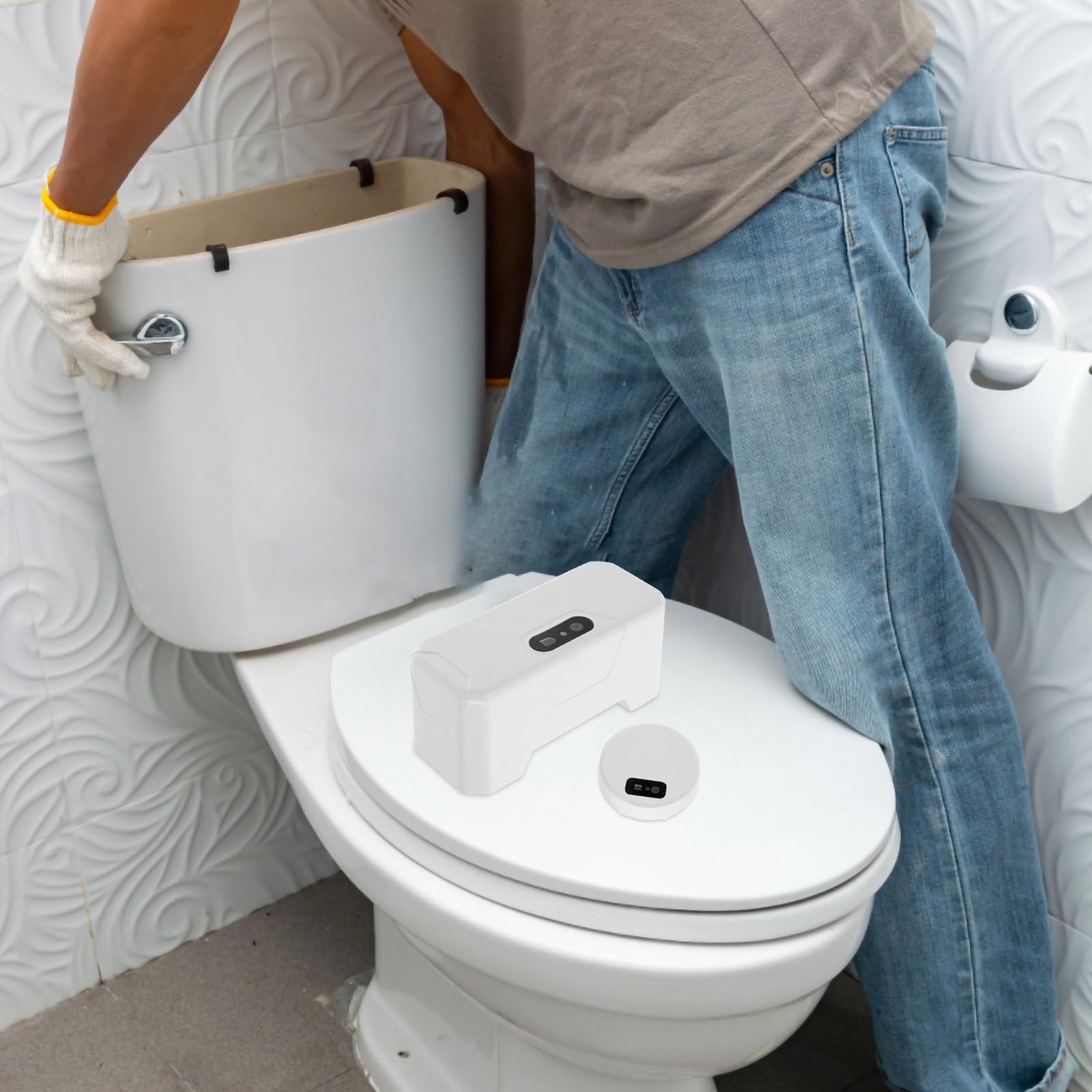 OUNONA Descarga de Inodoro activada por Movimiento con Cisterna automática, Sistema de Ahorro de Agua para Uso en baños públicos y hogares