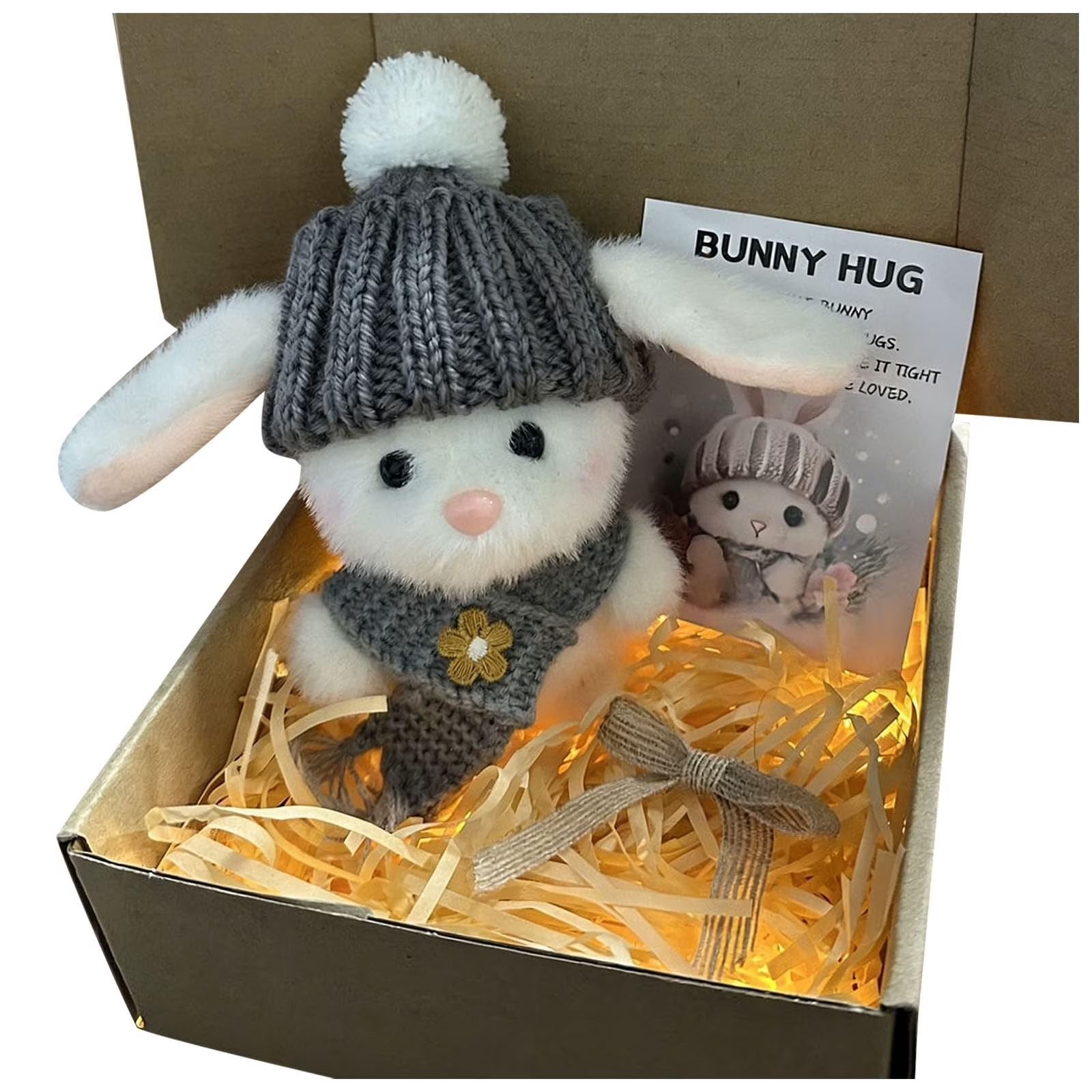 Mini Bunny Hug in a Box, Mini Bunny Hug Cute Easter Gift, Cute Easter Rabbit Doll with LED Light, Lovely Crochet Bunny Ornament, Warm Hugging Rabbit Decor for Home(Dark Gray, 18 * 10cm)