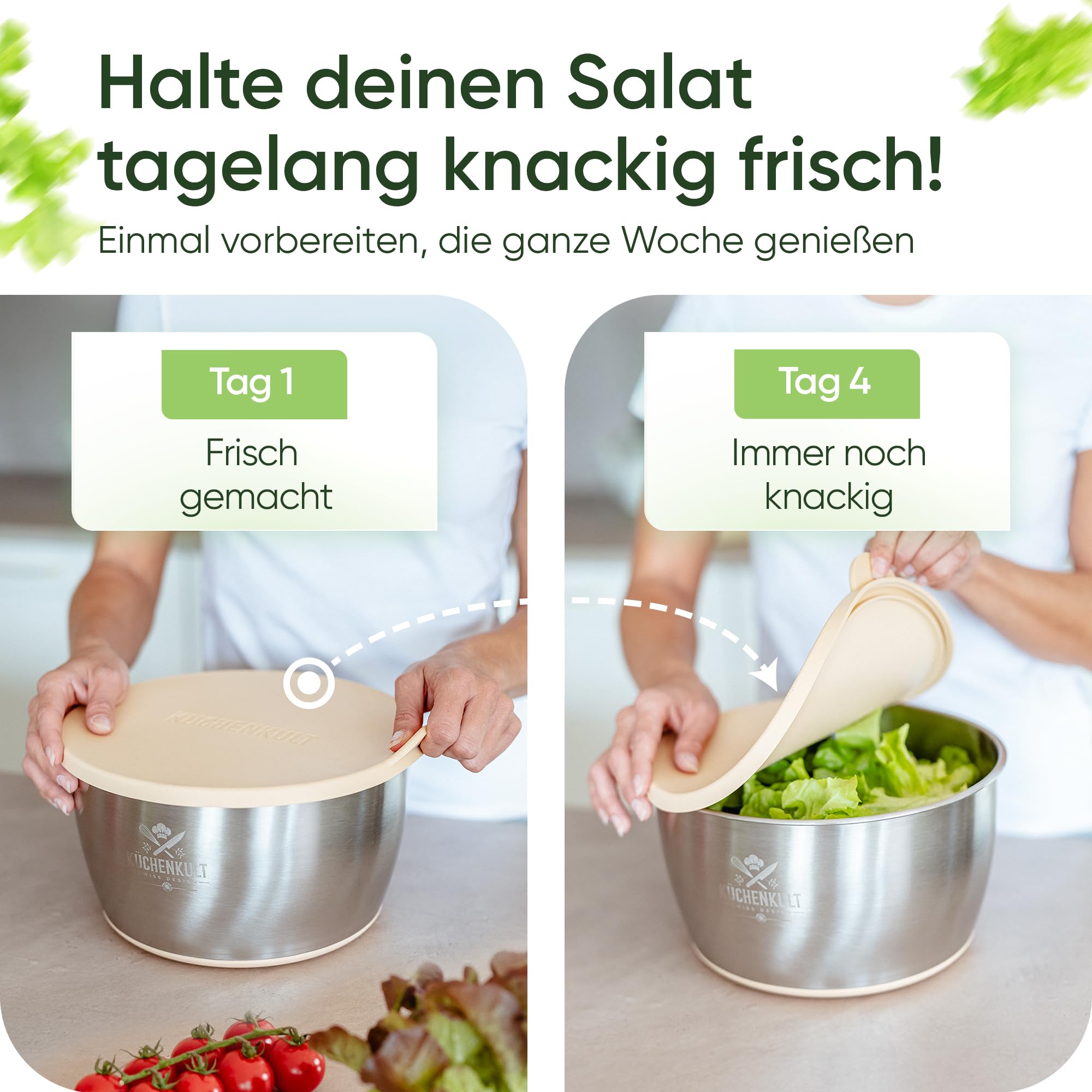 Edelstahl Salatschleuder mit Deckel 5L | Rutschfester Boden | Testsieger 2025 | Salad Spinner | BPA -frei