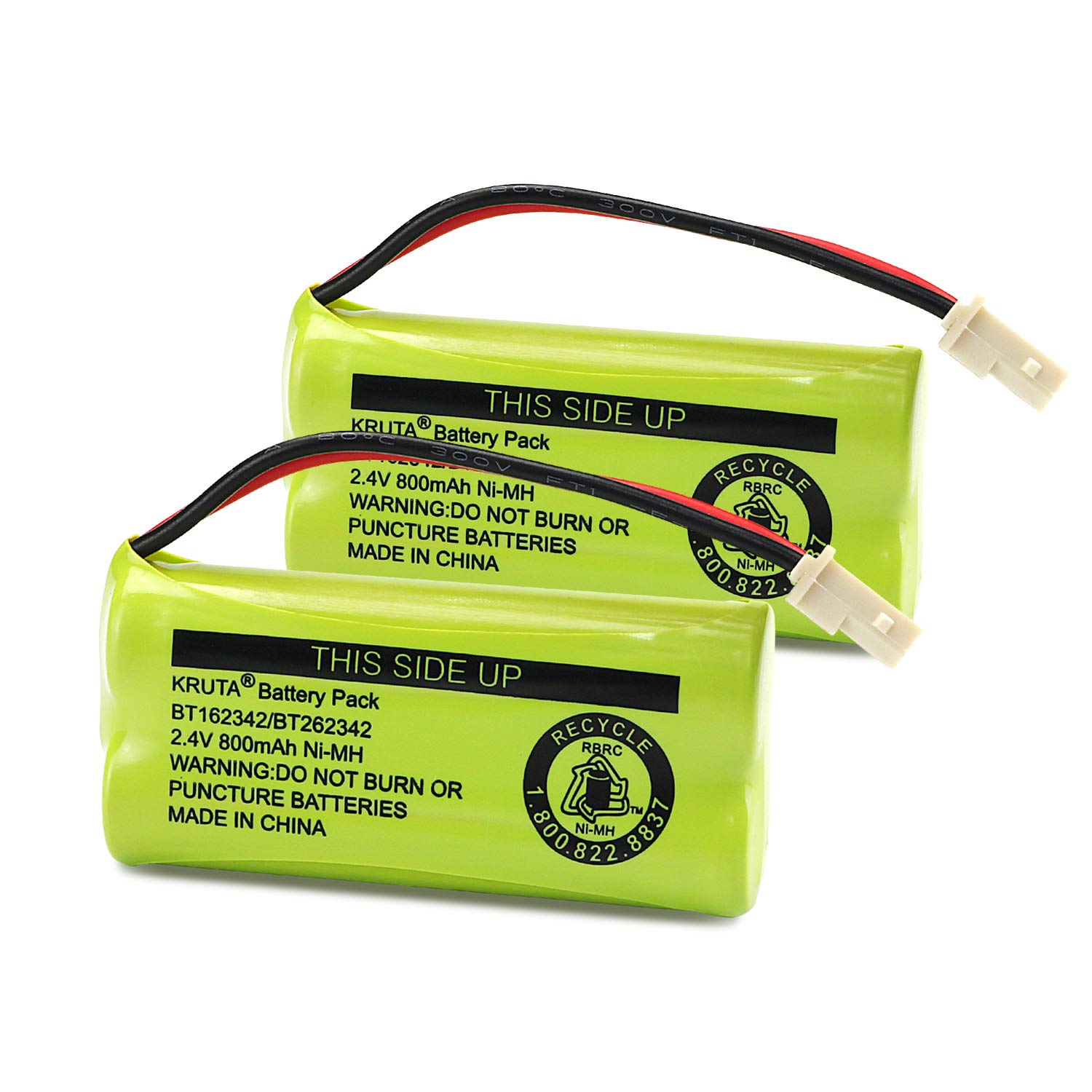 Kruta BT183342/BT283342 2.4V 800mAh Ni-MH Battery Pack, Also Compatible with AT&T VTech Cordless Phone Batteries BT166342/BT266342 BT162342/BT262342 CS6709 CS6609 CS6509 CS6409 EL52100 EL50003 (2-Pack)