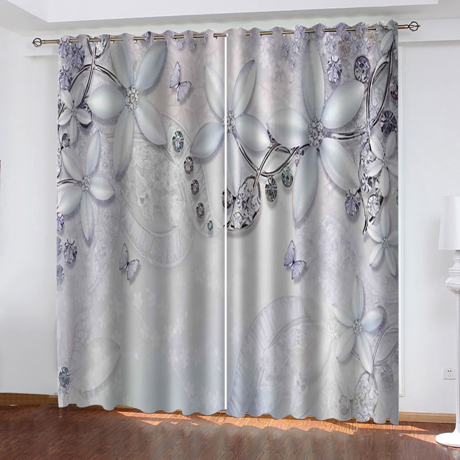 Vorhang Blickdicht Verdunklungsvorhänge Gardienen 2-SetBlume 150x166cm