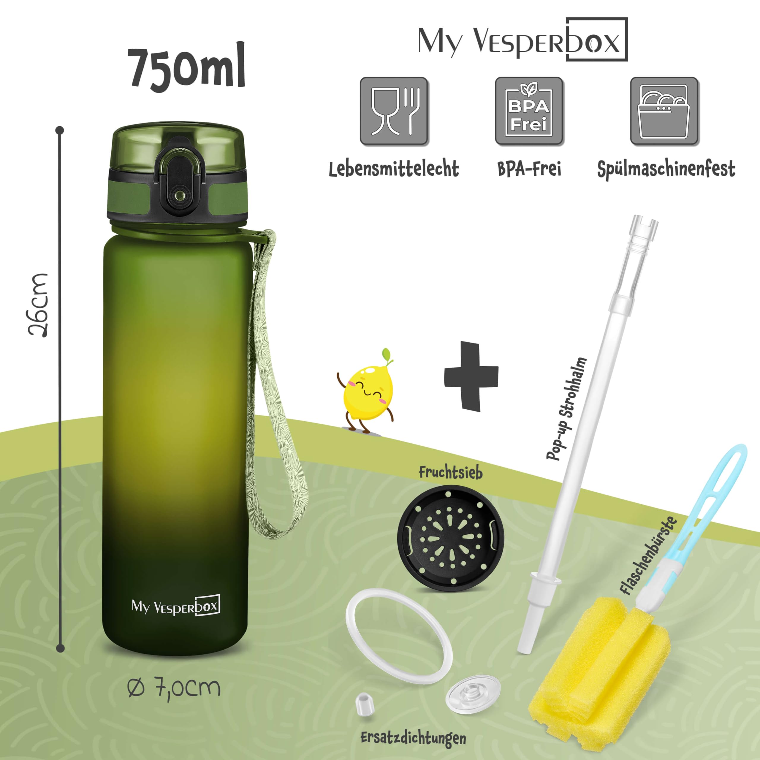 My Vesperbox - Len - Set – Brotdose & 500ml Trinkflasche für Kinder – auslaufsicher & BPA-frei – Lunchbox für Schule & Kindergarten - Bento Box Set