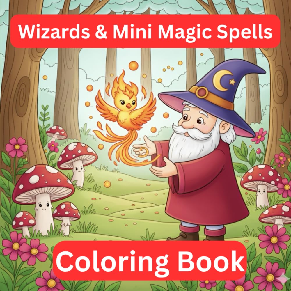 Pocket Wizards & Mini Magic Spells Coloring Book for Adults & Teens: Cute Tiny Wizards, Magical Creatures, Spark Spells & Whimsical Fantasy Scenes for Stress Relief