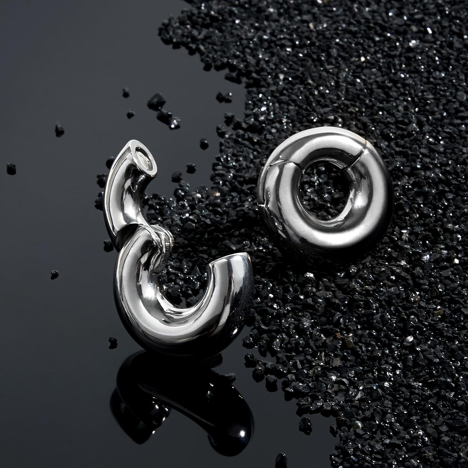 Longbeauty Piercing magnético de acero inoxidable para orejeras estiradas, 0G (8 mm), 2G (6 mm)