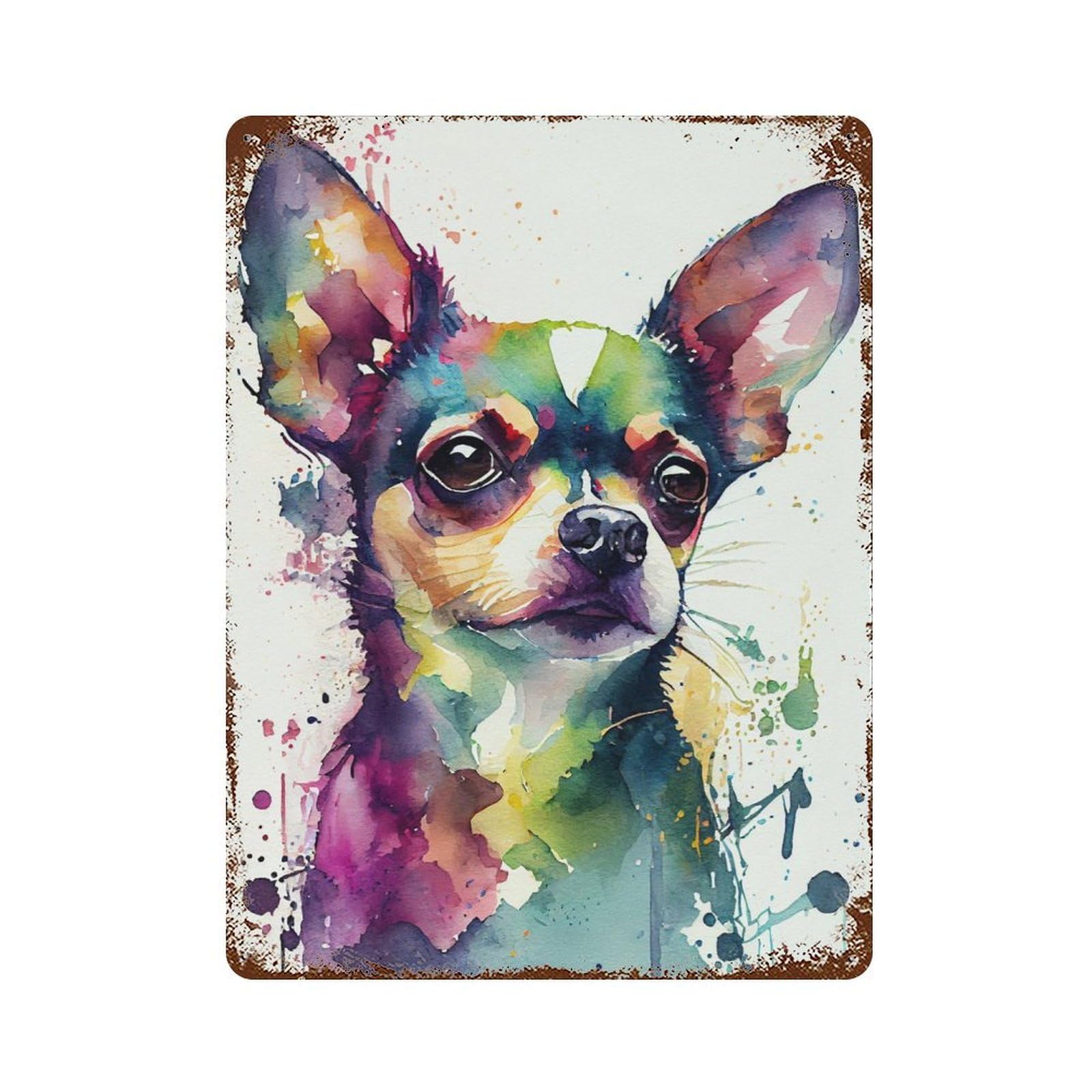 Vintage Rust Metal Sign Chihuahua Watercolor 15.7"x11.8", Shabby Chic Decor for Cafe, Home Bar And Lounge Decor