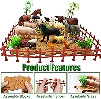 Vista 4 de BOLZRA Figuras de animales de granja, juguetes realistas de animales de plástico con bloques de construcción de vallas, juego de figuras de granja