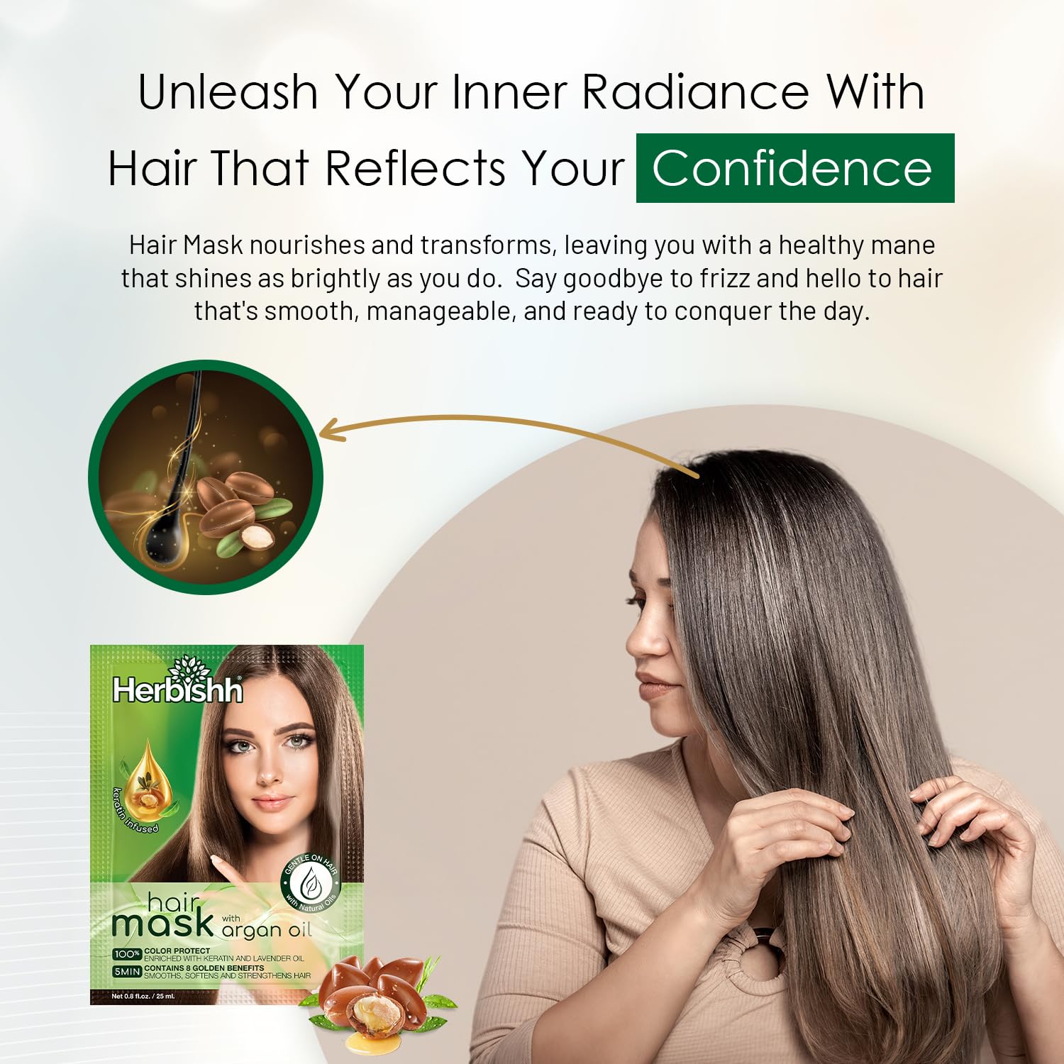 Herbishh Argan Hair Mask - Deep Conditioning & Hydration 25ml x 5 Pouches for Healthier, Nourished Hair | No Sulphates, No Parabens | Travel-Friendly Pack - Image 5