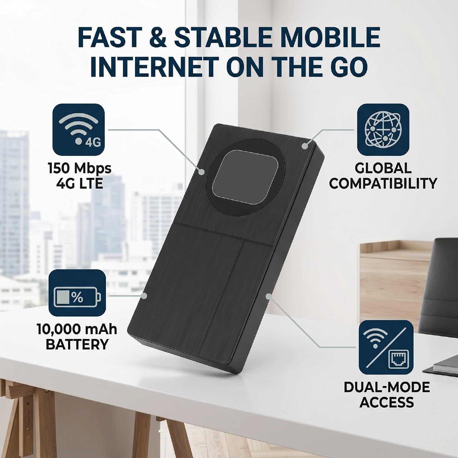 XUMIUZIY Router WiFi Portátil, Hotspot 4G LTE, 150 Mbps 10000 MAh, for Viajes y Uso Diario