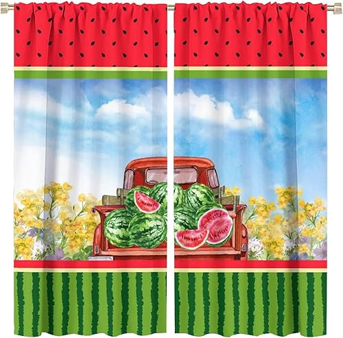Miniatura 9 de INSFBRB Cortinas opacas abstractas y modernas de sandía para dormitorio, diseño de dibujos animados, con bonito diseño de frutas tropicales, fresas,
