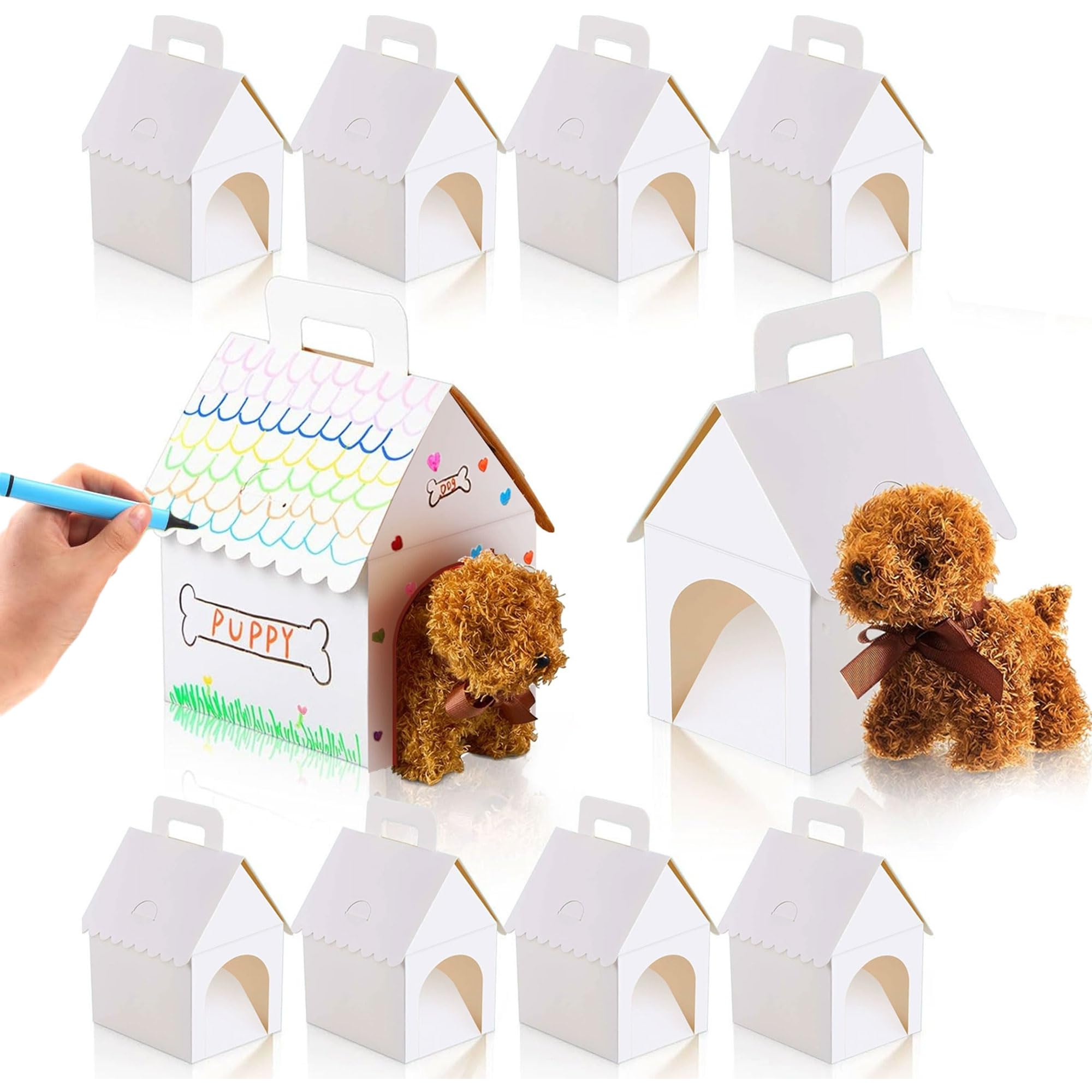 Hayaww Candy Boxes Cardboard Dog Houses Adopt a Puppy Party Favors DIY Cute Blank House Shaped Gifts Boxes Foldable Empty House Shaped Goodie Boxes Pet Gift Stuff for Birthday Decorations (White)