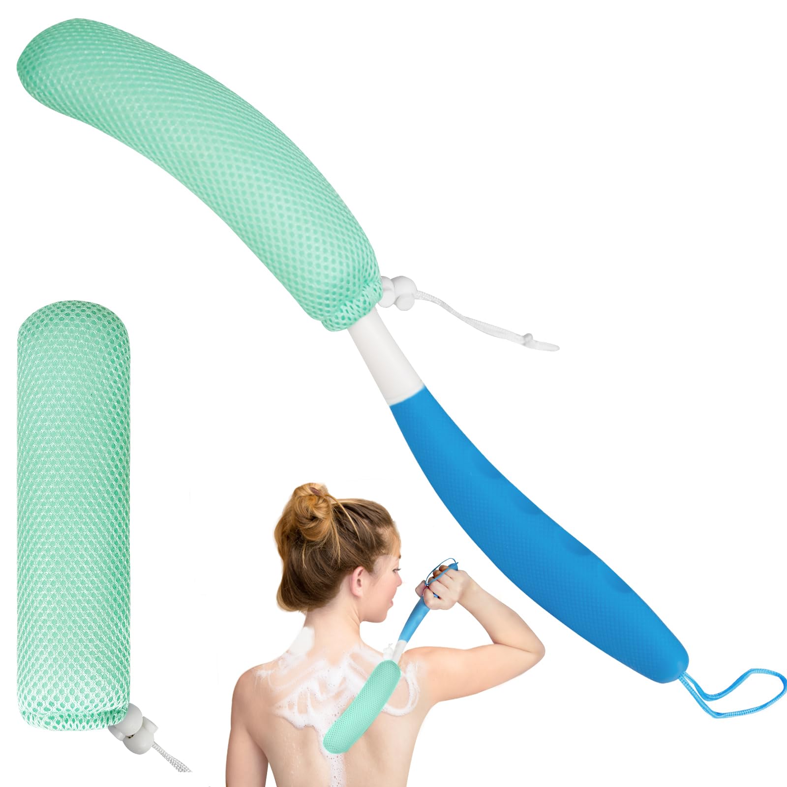 Leetye Mei Long Handled Shower Brush, Non-Slip Long Handle Bath Brush, Back Body Brush Gentle Exfoliating and Lather Well Deep Cleansing Long-Lasting