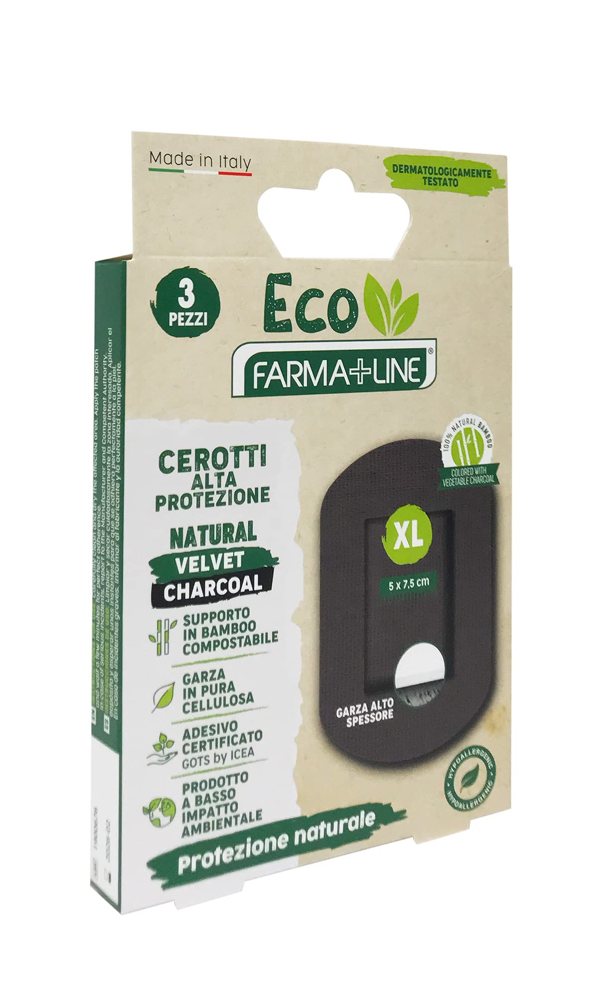 Farmaline Cerotti In Bambù Medi 20 Pezzi - Delicati, Traspiranti E Compostabili, Con Carbone Vegetale Nero